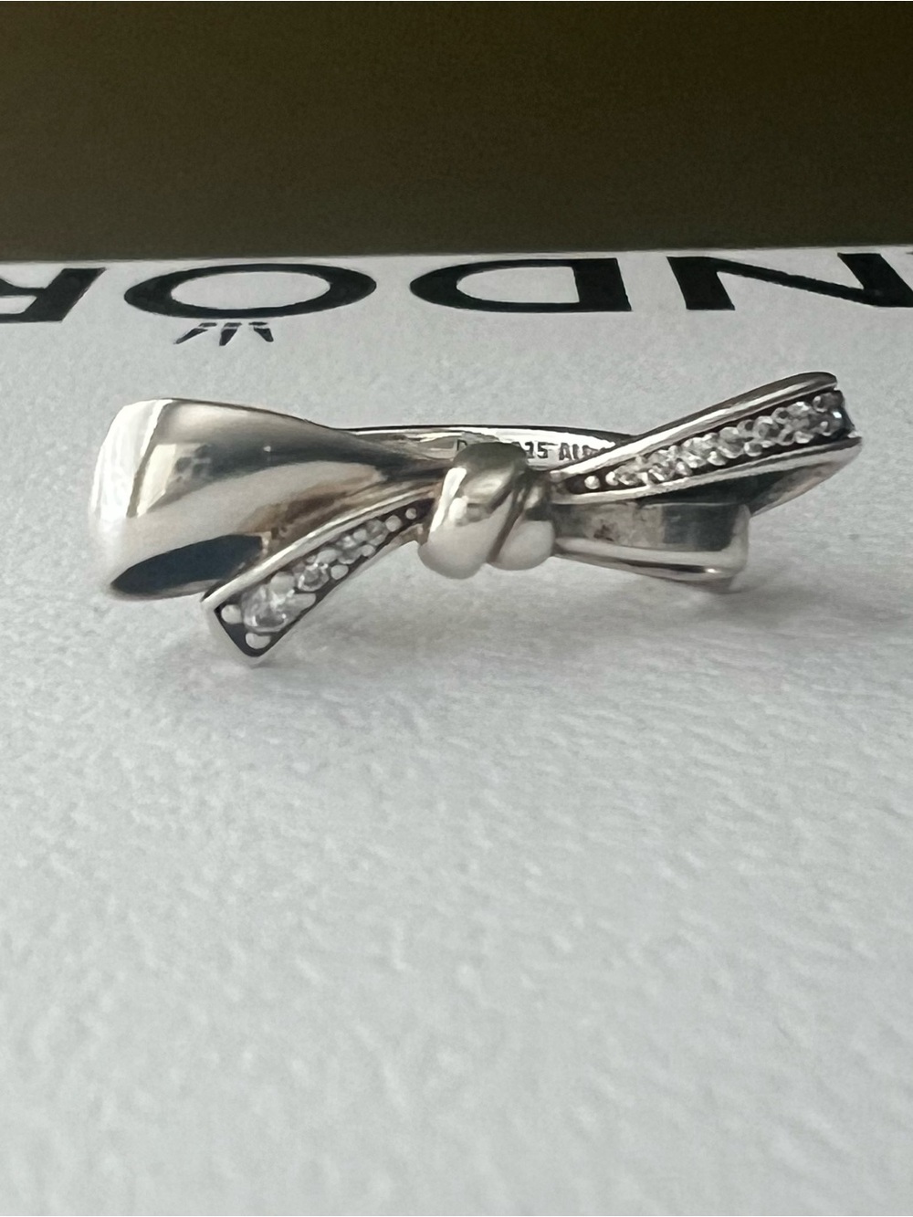 Pandora Silver Bow Ring with Clear Stones - Silver